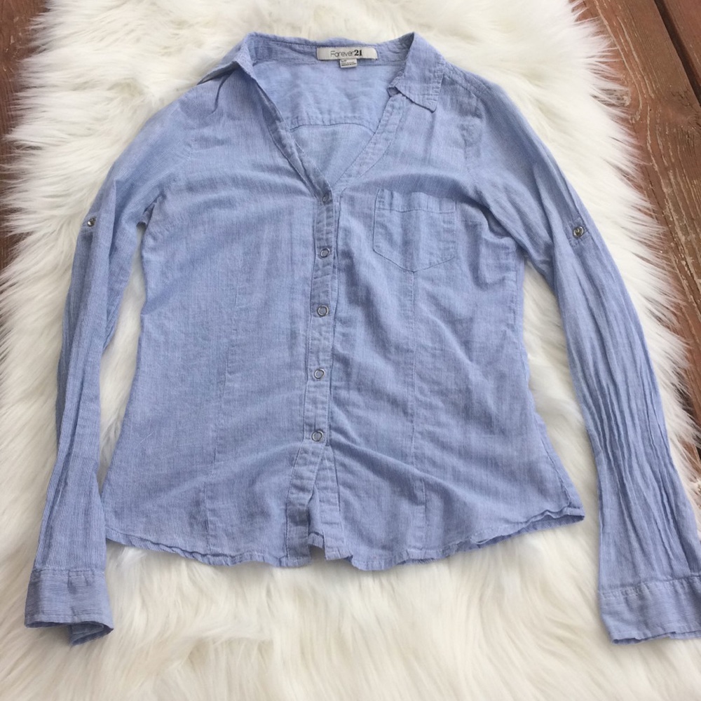 Forever 21 Blue & white striped flannel